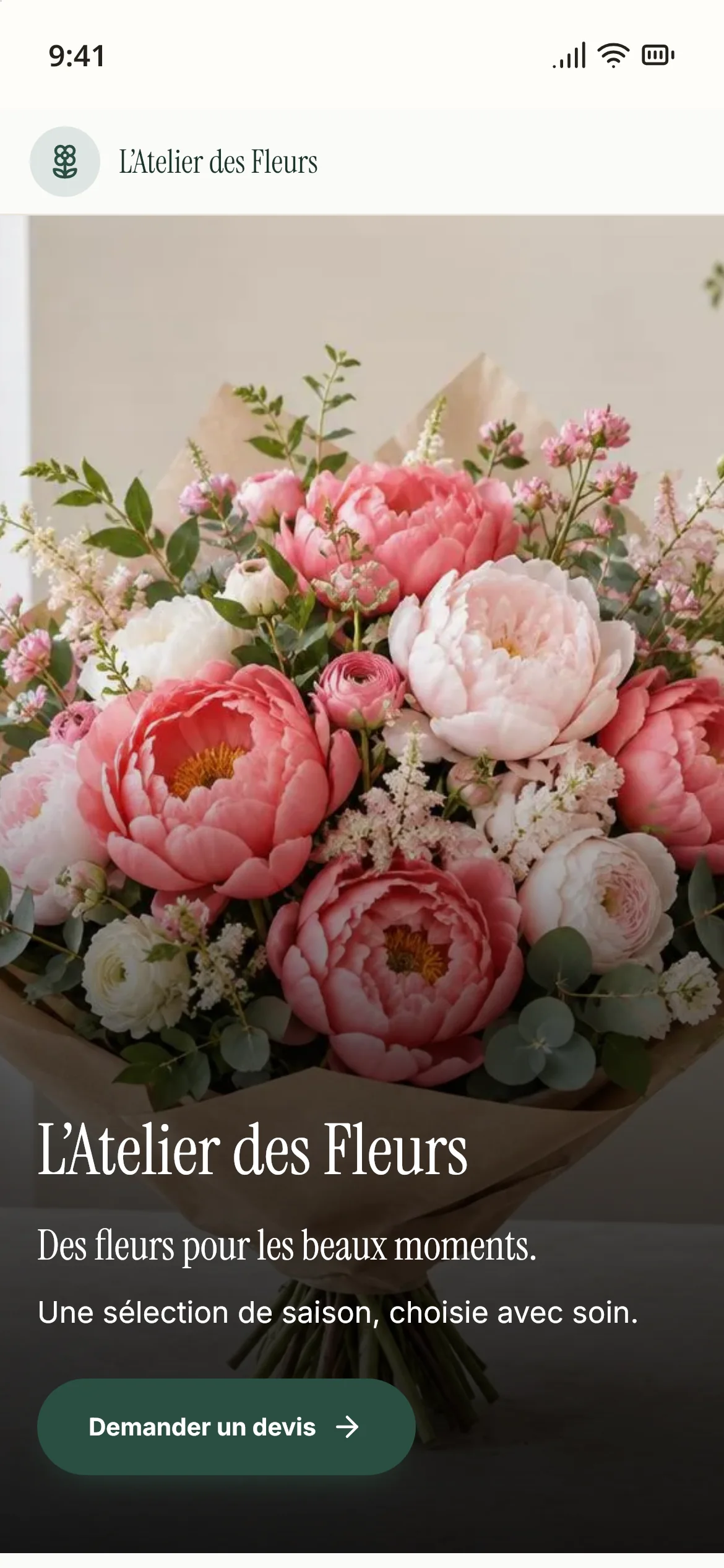 Vraie capture d’une vitrine fictive Vlystore : L’Atelier des Fleurs