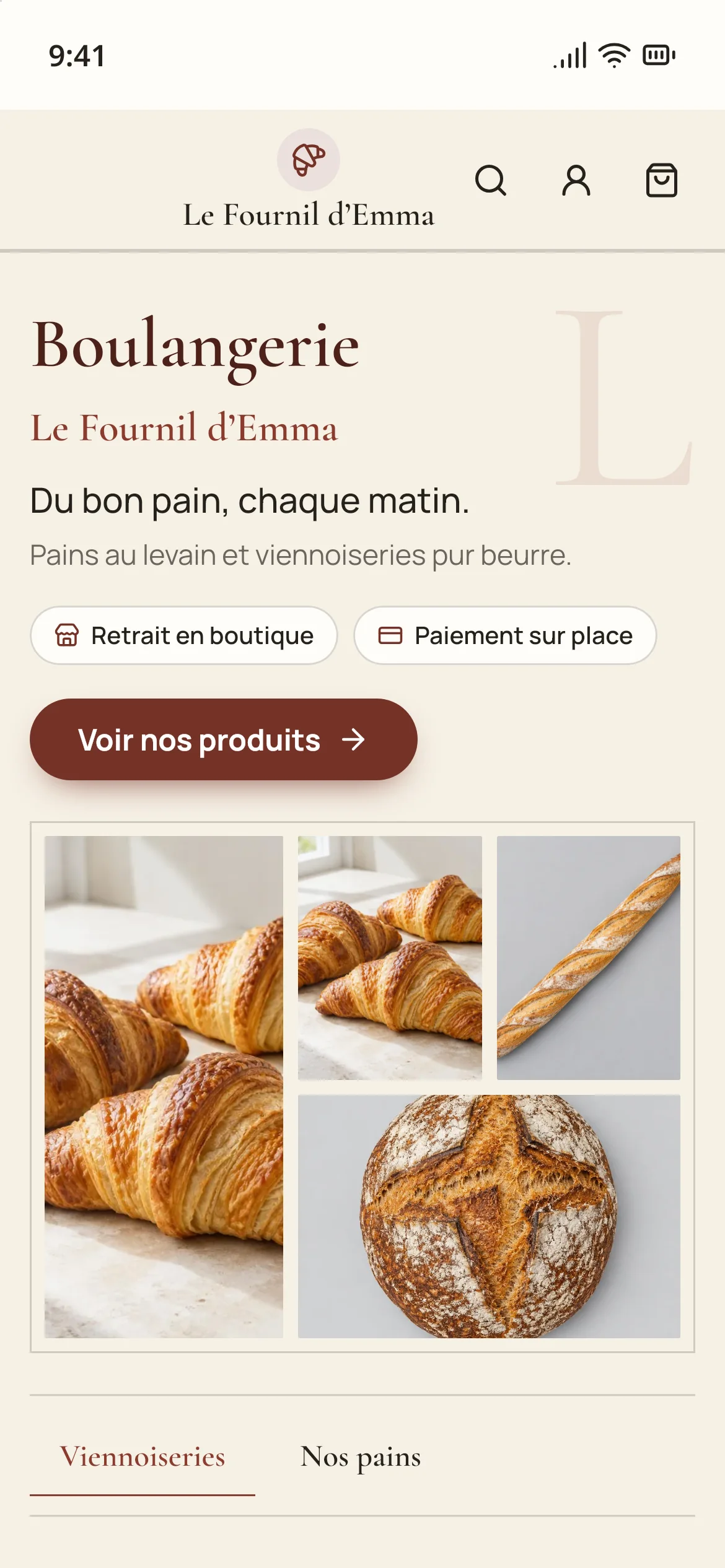 Vraie capture d’une vitrine fictive Vlystore : Le Fournil d’Emma