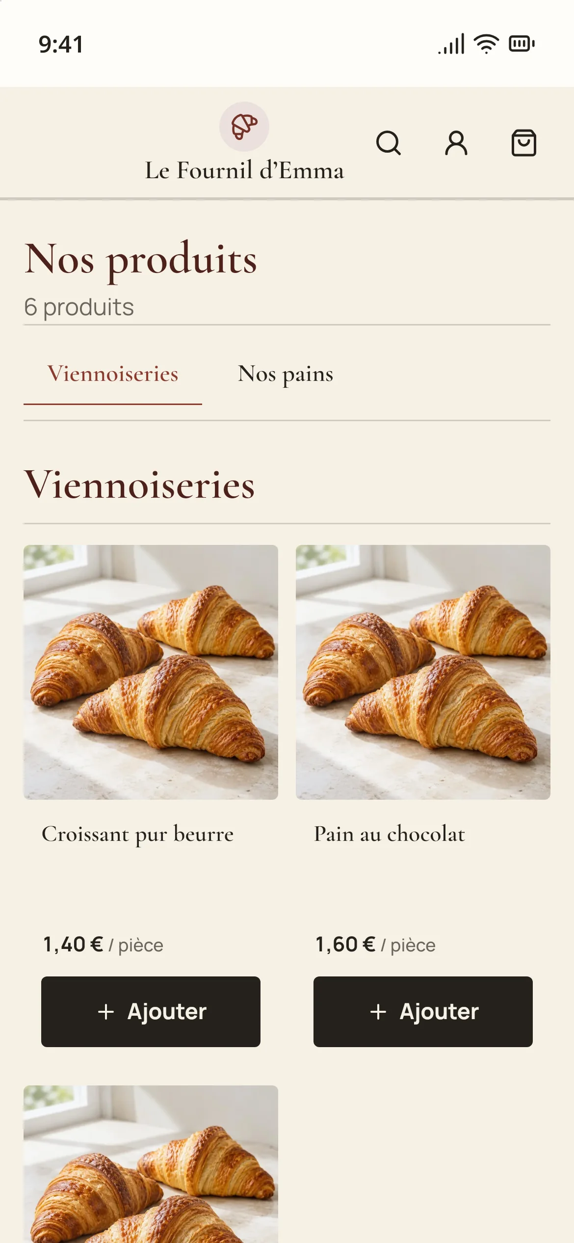 Vraie capture d’une vitrine fictive Vlystore : Le Fournil d’Emma