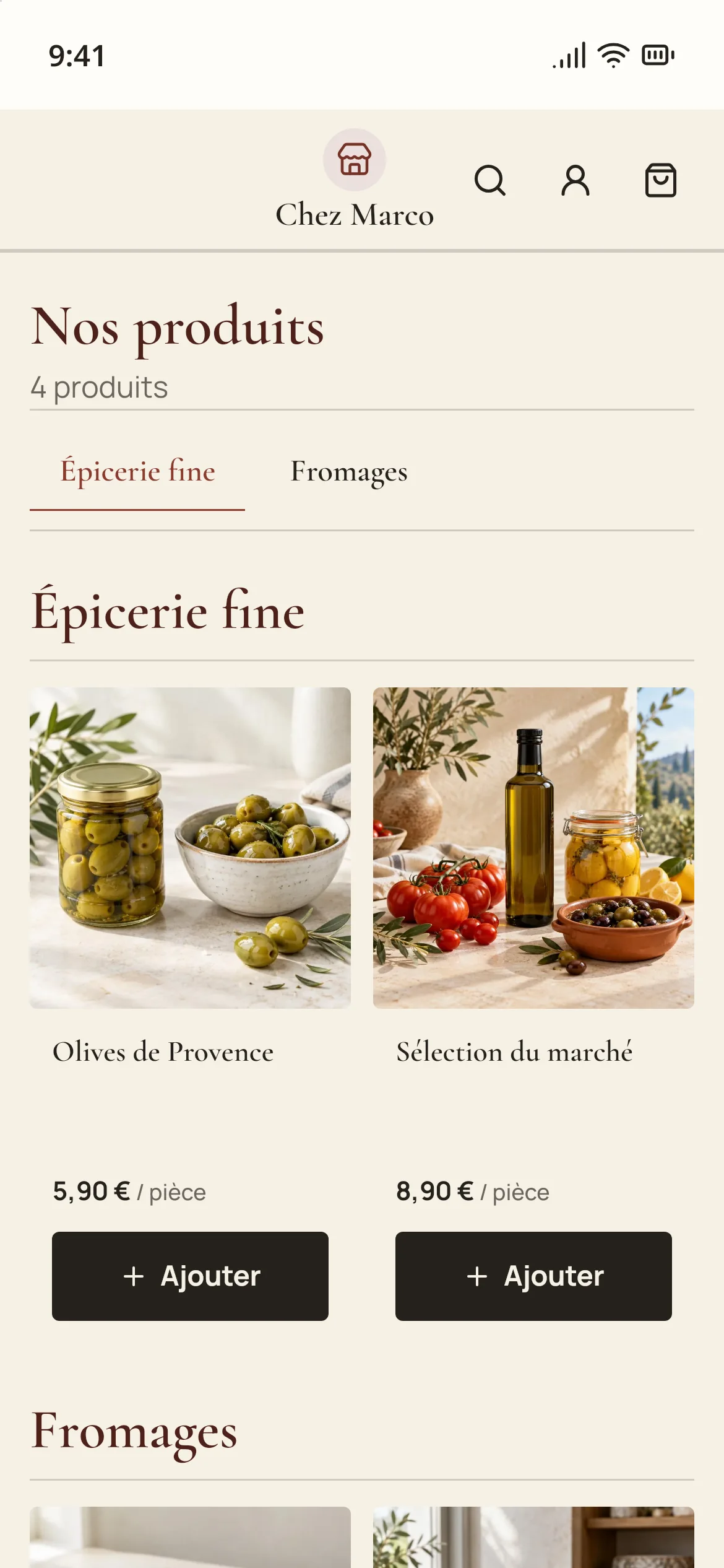 Vraie capture d’une vitrine fictive Vlystore : Chez Marco